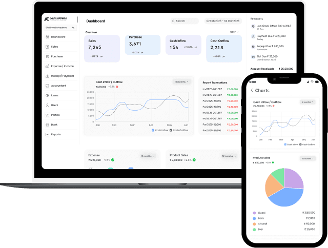Accountune accounting dashboard shown on a laptop and mobile phone