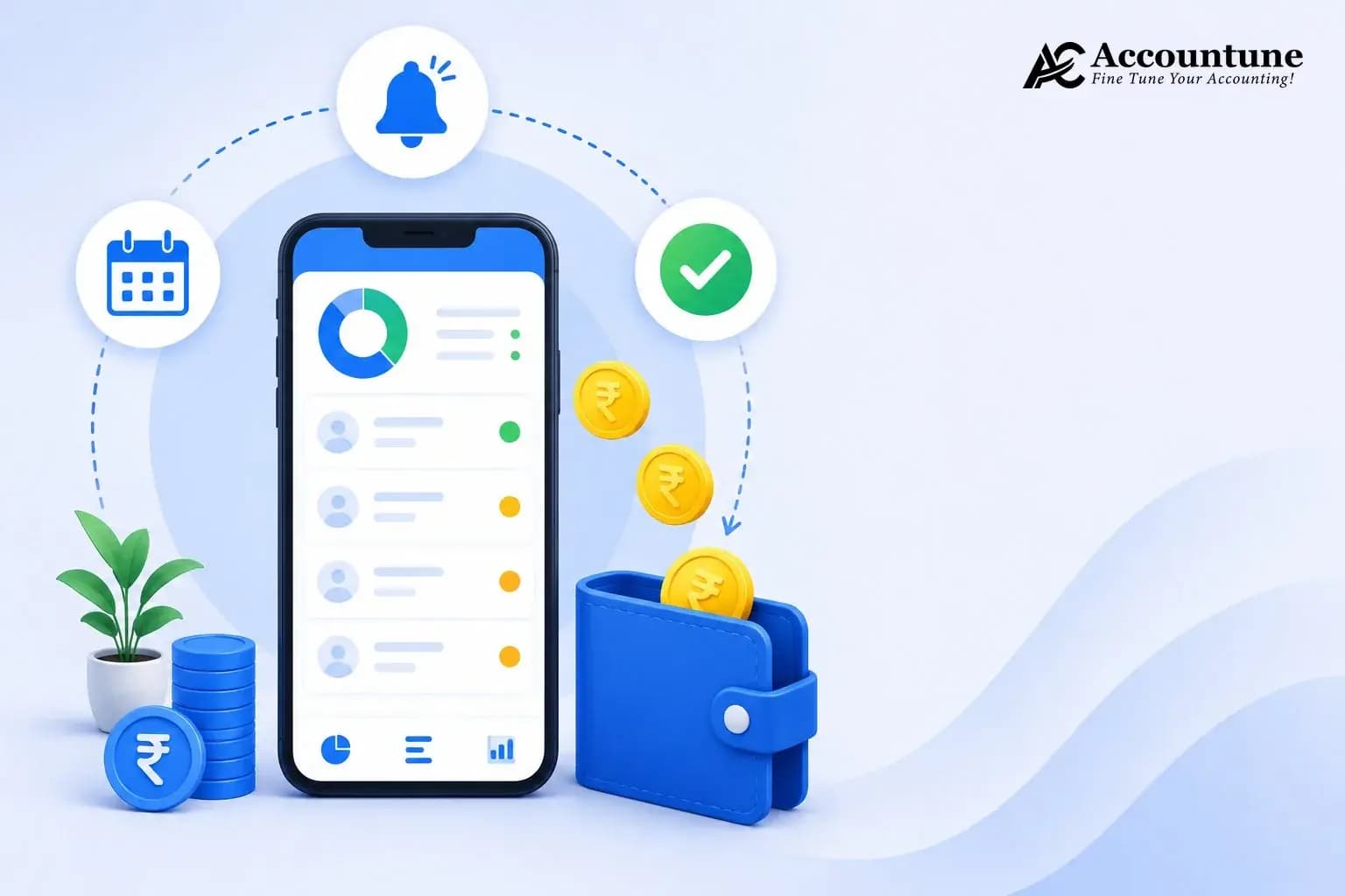 Accountune payment tracking software showing customer receivables and reminders