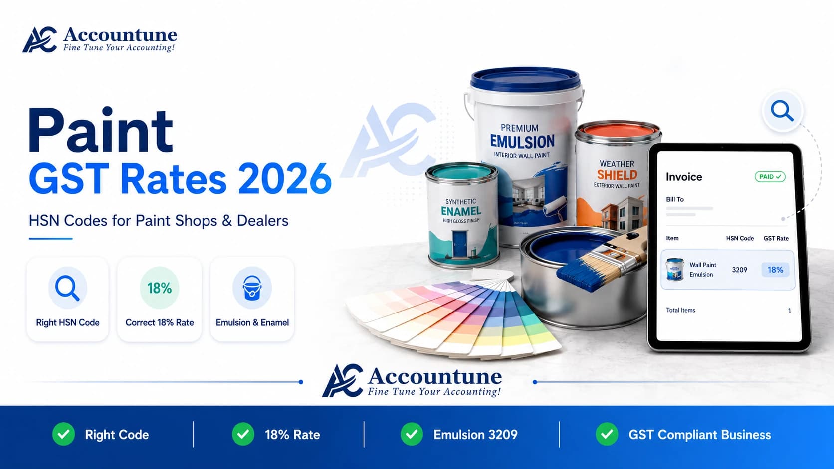 Paint HSN Code & GST Rate 2026 (3208/3209/3210) — 18%