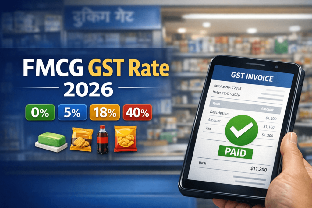 Clean infographic showing India GST slab comparison. Left side labeled "Before 2025" showing 5 tax slabs: 0%, 5%, 12%, 18%, 28% in colored boxes. Right side labeled "After September 2025" showing simplified 4 slabs: 0%, 5%, 18%, 40% in colored boxes. Large gold arrow in center pointing right. Professional, flat design, white background. Corporate financial infographic style. Color scheme: navy blue, green, amber, red. Bottom text: GST 2.0 Reform — 56th GST Council Brand: accountune.com Size: 800x500px landscape